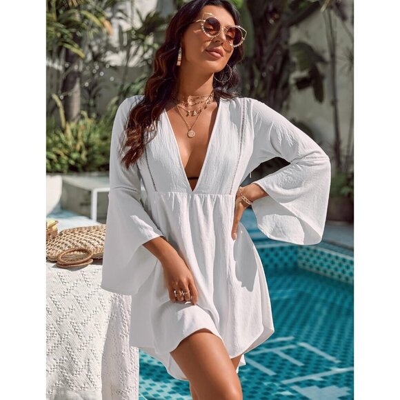 Women's Swimsuit Coverup Chiffon V Neck Beach Dress Summer Casual Wear - Picture 5 of 6